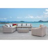 Alejandra 6 Piece Outdoor Sofa Set in White Metal, Grey PE Wicker & Sunbrella Fabric